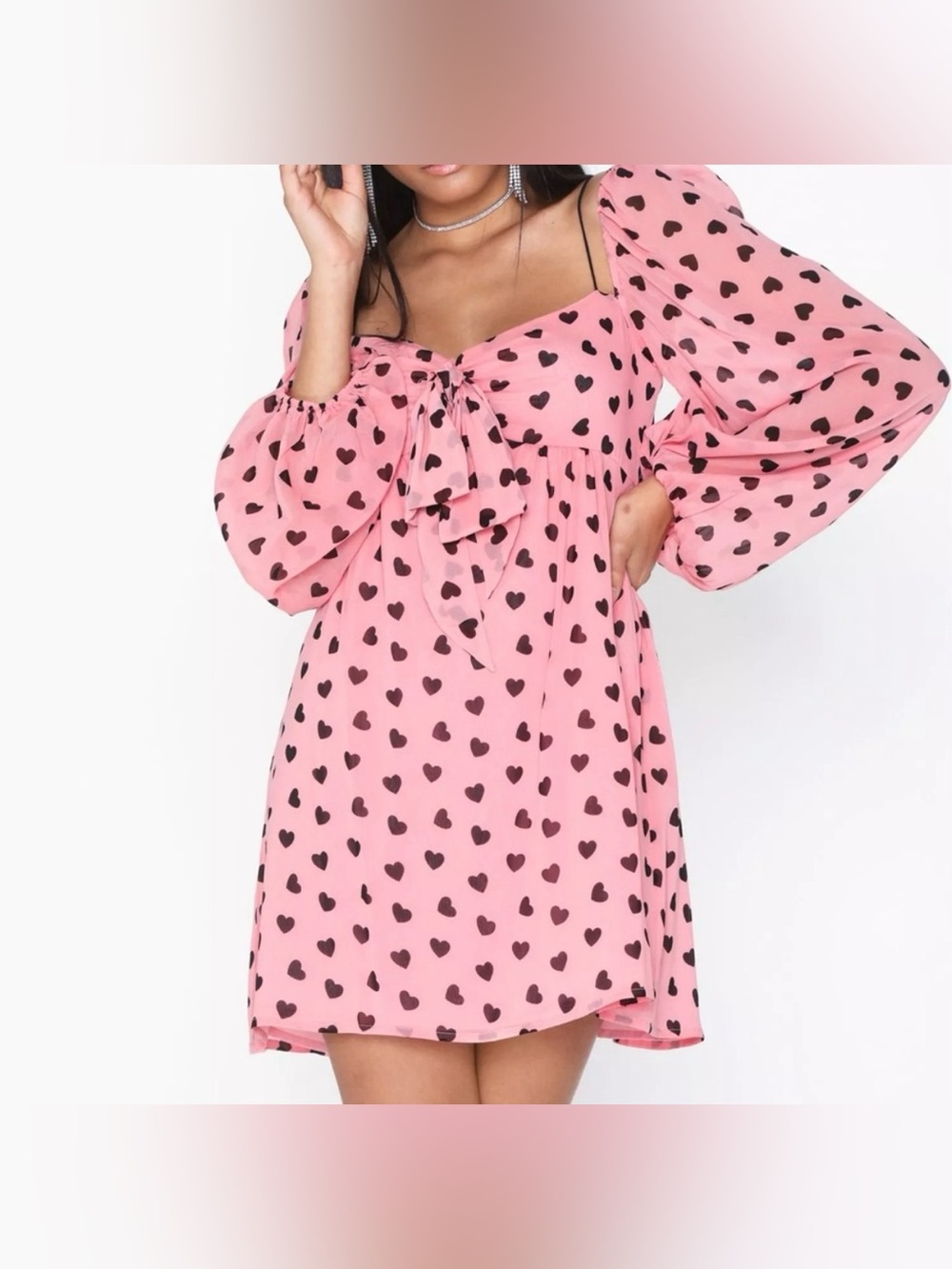 For Love And Lemons Pink Heart-Print Mini Dress